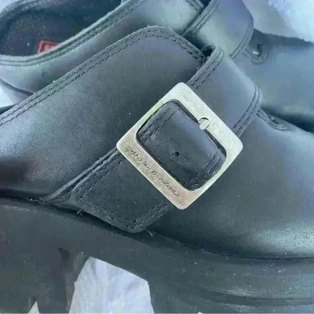 Vintage Harley Davidson Black Leather Chunky Buckle Slip On Platform Shoes 5.5 - Picture 7 of 10
